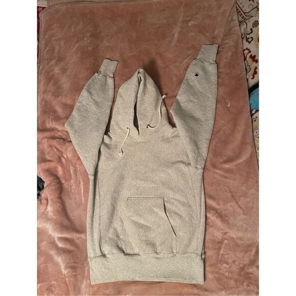Vintage Champion Reverse Weave Warm Up Gray Heavy Duty Hoodie Sweatshirt Sz L US - Picture 6 of 13